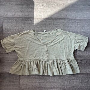 Green Babydoll Cropped Shirt